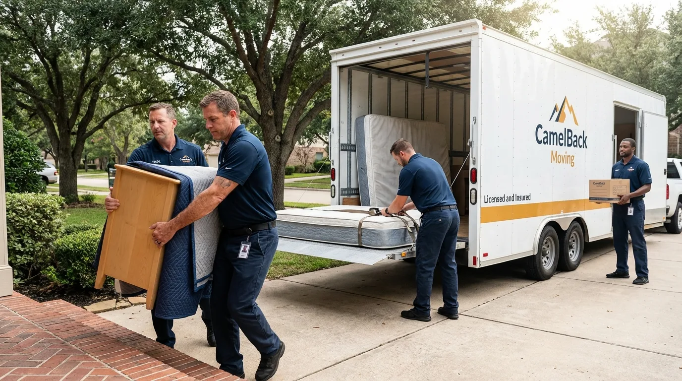 Crew loading residential truck for cross-state move from Milton, WI